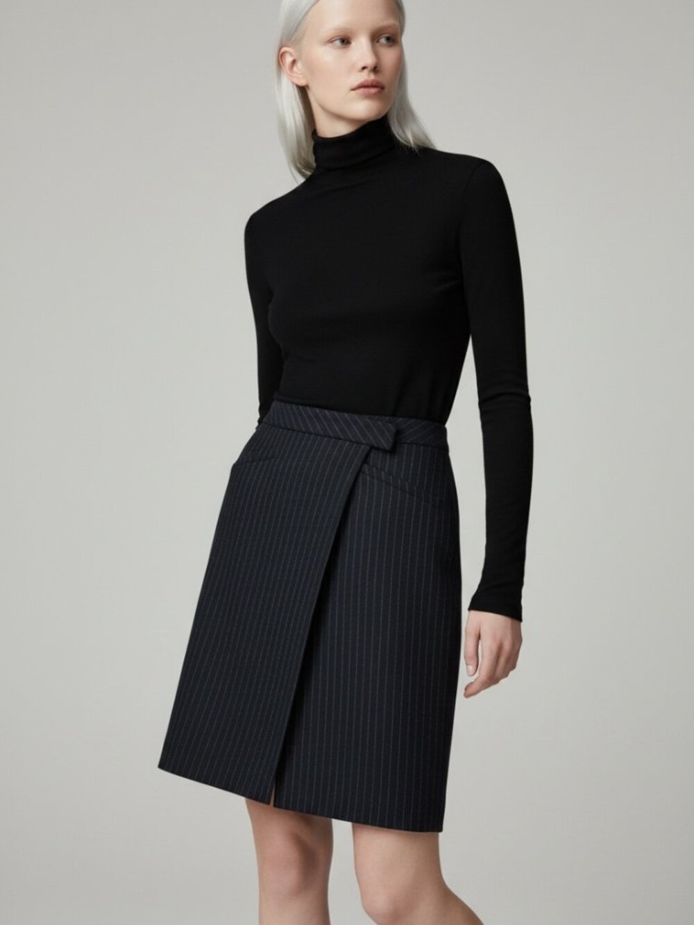 DEREK LAM 10 Crosby Black Pinstripe Over-Skirt Size Small
